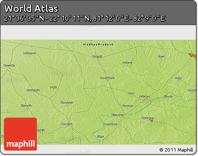 Physical 3D Map of the Area around 21° 53' 23" N, 81° 40' 30" E