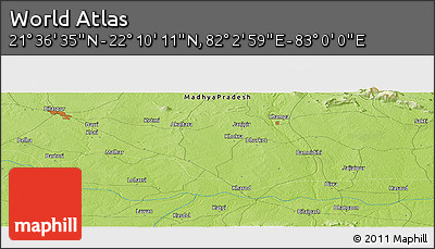 Physical Panoramic Map of the Area around 21° 53' 23" N, 82° 31' 30" E