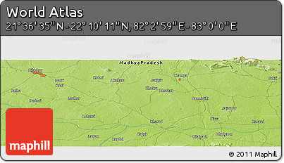 Physical Panoramic Map of the Area around 21° 53' 23" N, 82° 31' 30" E