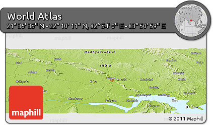 Physical Panoramic Map of the Area around 21° 53' 23" N, 83° 22' 30" E