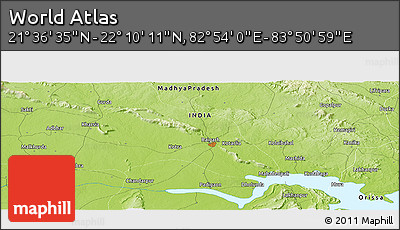 Physical Panoramic Map of the Area around 21° 53' 23" N, 83° 22' 30" E