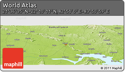 Physical Panoramic Map of the Area around 21° 53' 23" N, 83° 22' 30" E