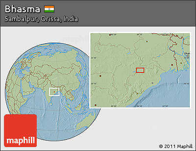 Savanna Style Location Map of Bhasma, hill shading