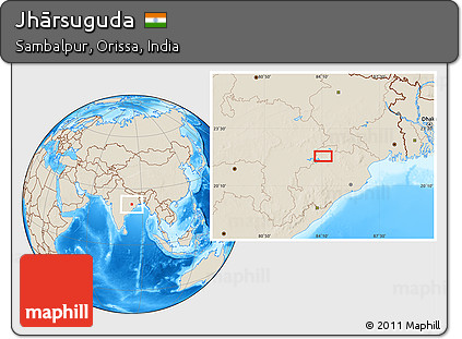 Shaded Relief Location Map of Jhārsuguda