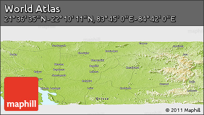 Physical Panoramic Map of the Area around 21° 53' 23" N, 84° 13' 29" E