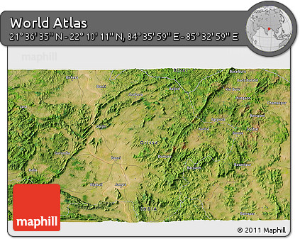 Satellite 3D Map of the Area around 21° 53' 23" N, 85° 4' 29" E
