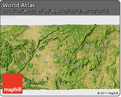 Satellite 3D Map of the Area around 21° 53' 23" N, 85° 4' 29" E