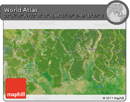 Satellite 3D Map of the Area around 21° 53' 23" N, 89° 19' 29" E