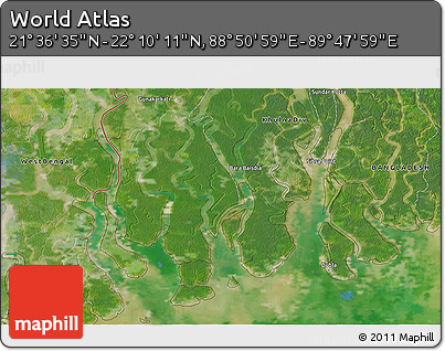 Satellite 3D Map of the Area around 21° 53' 23" N, 89° 19' 29" E