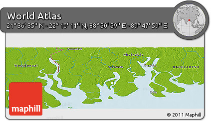 Physical Panoramic Map of the Area around 21° 53' 23" N, 89° 19' 29" E
