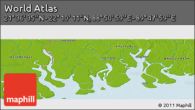 Physical Panoramic Map of the Area around 21° 53' 23" N, 89° 19' 29" E