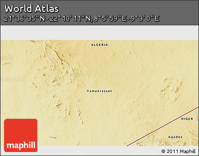 Physical 3D Map of the Area around 21° 53' 23" N, 8° 34' 29" E