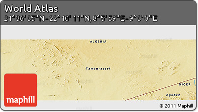 Physical Panoramic Map of the Area around 21° 53' 23" N, 8° 34' 29" E