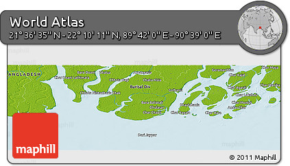 Physical Panoramic Map of the Area around 21° 53' 23" N, 90° 10' 30" E
