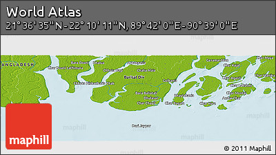 Physical Panoramic Map of the Area around 21° 53' 23" N, 90° 10' 30" E