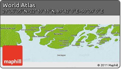 Physical Panoramic Map of the Area around 21° 53' 23" N, 90° 10' 30" E