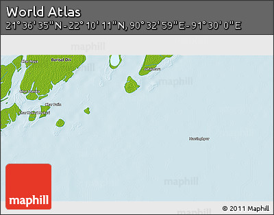 Physical 3D Map of the Area around 21° 53' 23" N, 91° 1' 30" E