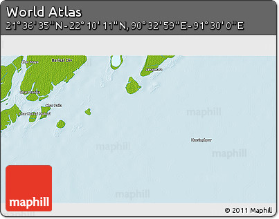 Physical 3D Map of the Area around 21° 53' 23" N, 91° 1' 30" E