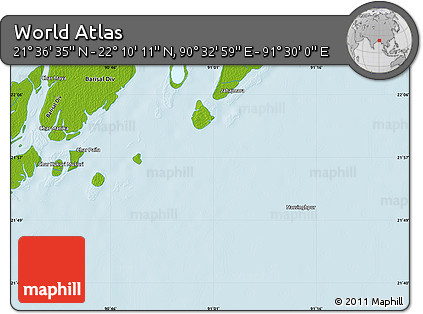 Physical Map of the Area around 21° 53' 23" N, 91° 1' 30" E