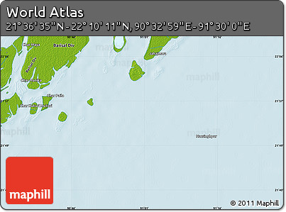 Physical Map of the Area around 21° 53' 23" N, 91° 1' 30" E