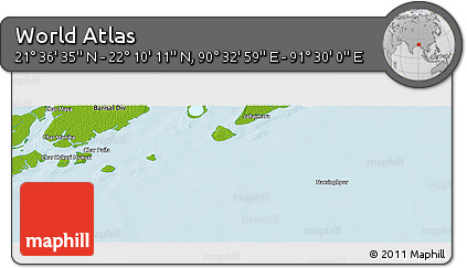 Physical Panoramic Map of the Area around 21° 53' 23" N, 91° 1' 30" E