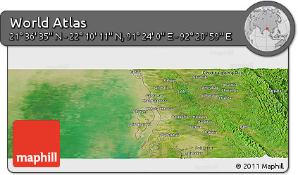 Satellite Panoramic Map of the Area around 21° 53' 23" N, 91° 52' 30" E
