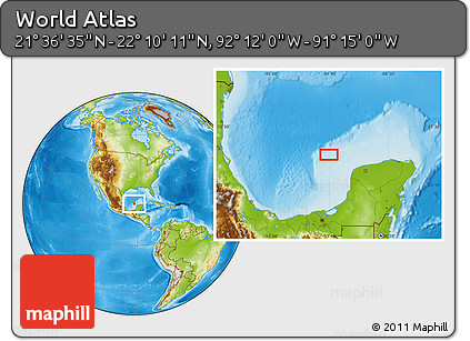 Physical Location Map of the Area around 21° 53' 23" N, 91° 43' 29" W