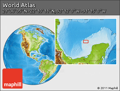 Physical Location Map of the Area around 21° 53' 23" N, 91° 43' 29" W