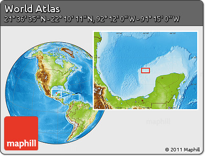 Physical Location Map of the Area around 21° 53' 23" N, 91° 43' 29" W