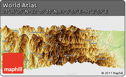 Physical Panoramic Map of the Area around 21° 53' 23" N, 93° 34' 29" E
