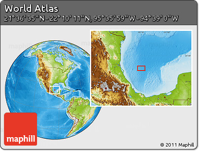 Physical Location Map of the Area around 21° 53' 23" N, 95° 7' 30" W