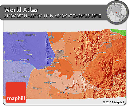 Political 3D Map of the Area around 21° 53' 23" N, 96° 7' 30" E