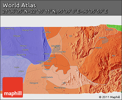 Political 3D Map of the Area around 21° 53' 23" N, 96° 7' 30" E