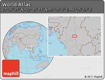 Gray Location Map of the Area around 21° 53' 23" N, 96° 7' 30" E