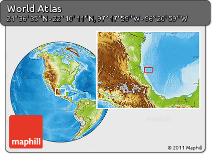 Physical Location Map of the Area around 21° 53' 23" N, 96° 49' 29" W