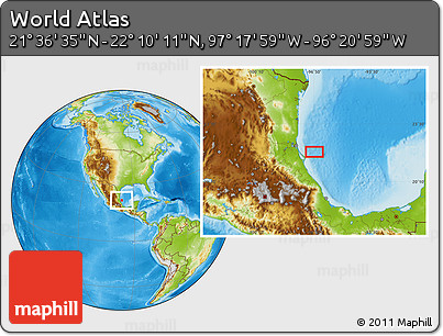 Physical Location Map of the Area around 21° 53' 23" N, 96° 49' 29" W