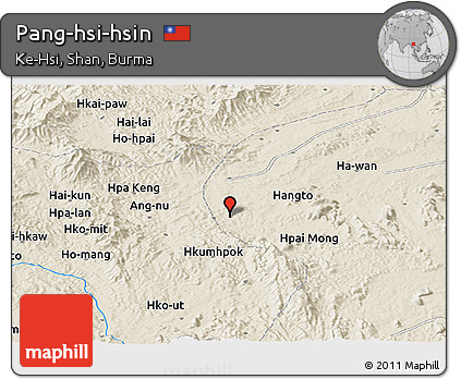 Shaded Relief Panoramic Map of Pang-hsi-hsin