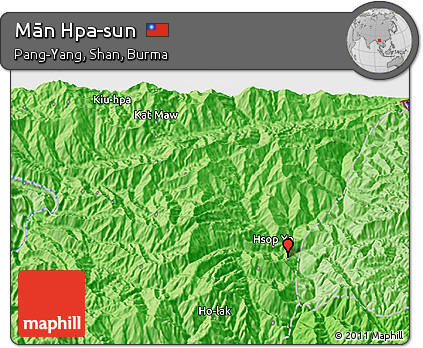 Political 3D Map of Mān Hpa-sun