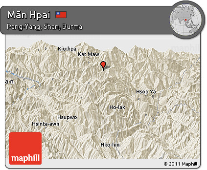 Shaded Relief Panoramic Map of Mān Hpai