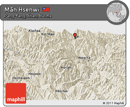 Shaded Relief Panoramic Map of Mān Hsenwi