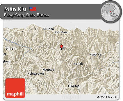 Shaded Relief Panoramic Map of Mān Kiu