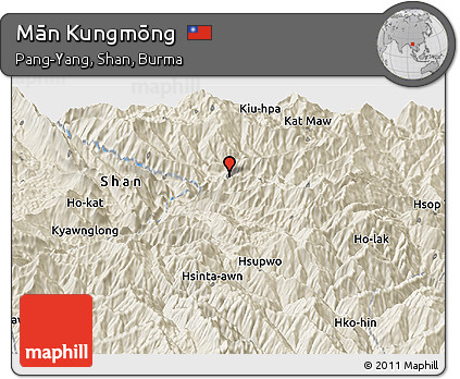 Shaded Relief Panoramic Map of Mān Kungmōng