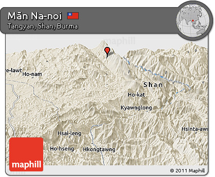Shaded Relief Panoramic Map of Mān Na-noi