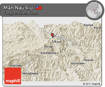 Shaded Relief Panoramic Map of Mān Naü-kiu