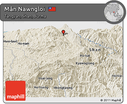 Shaded Relief Panoramic Map of Mān Nawngloi