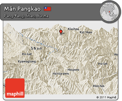 Shaded Relief Panoramic Map of Mān Pangkao