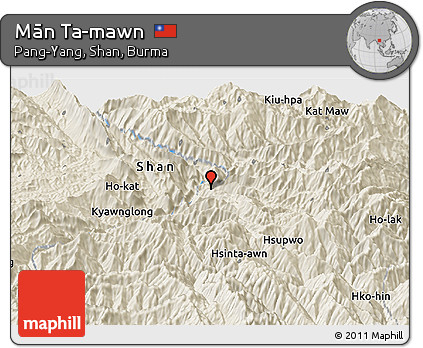 Shaded Relief Panoramic Map of Mān Ta-mawn