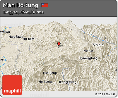 Shaded Relief Panoramic Map of Mān Hō-tung