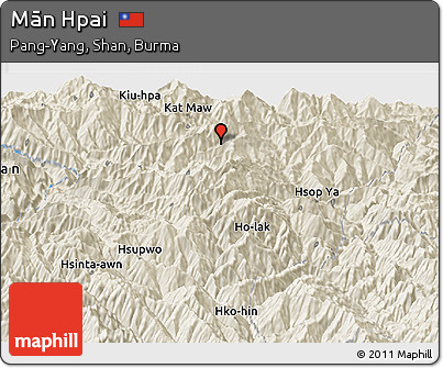 Shaded Relief Panoramic Map of Mān Hpai
