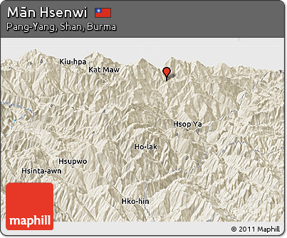 Shaded Relief Panoramic Map of Mān Hsenwi
